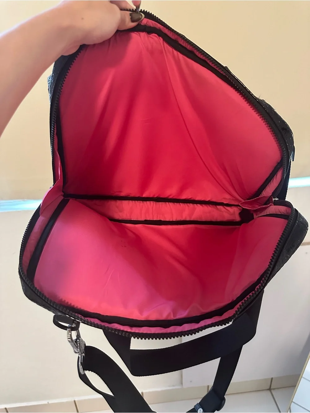 Tous Black Glossy Laptop Bag with Bear Charm Accent